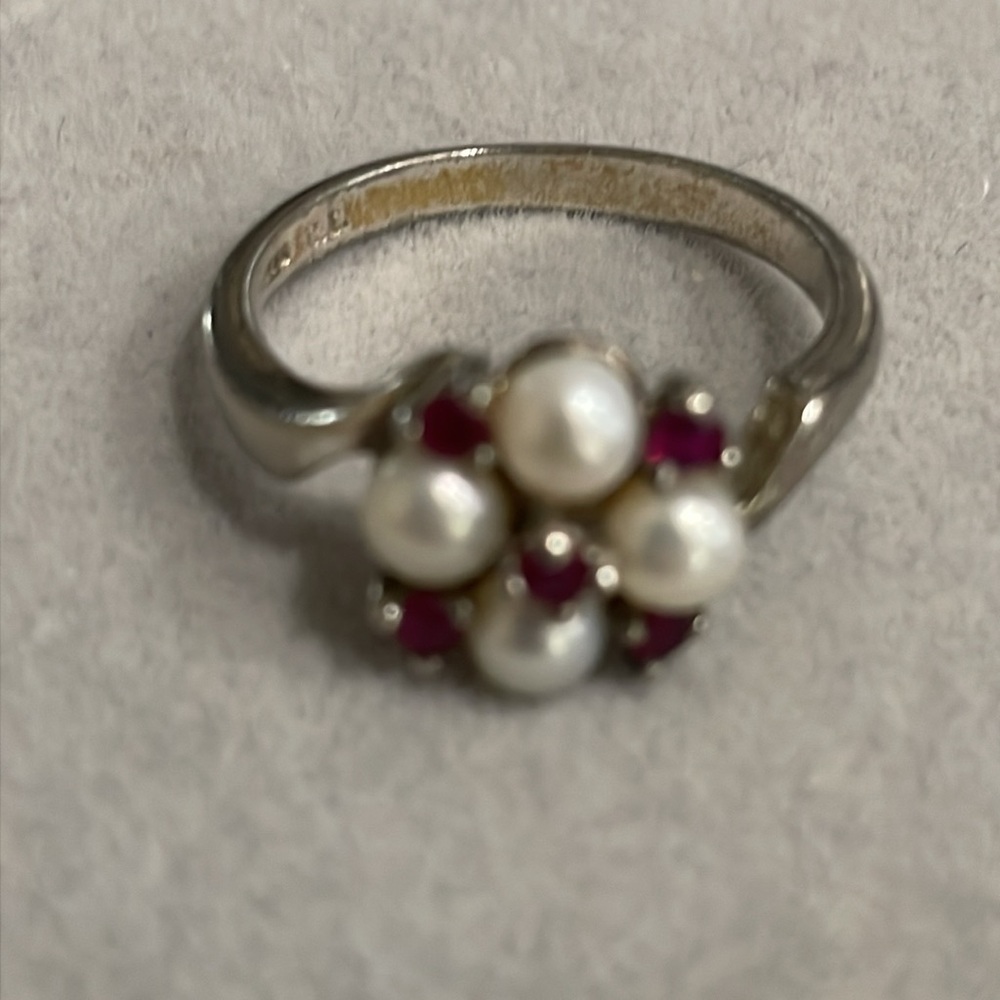 Solid Sterling Silver 925 Natural Ruby & Culture … - image 4